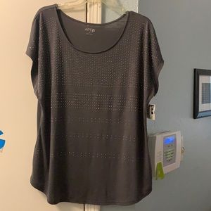 Short sleeved gray blouse with rhinestones